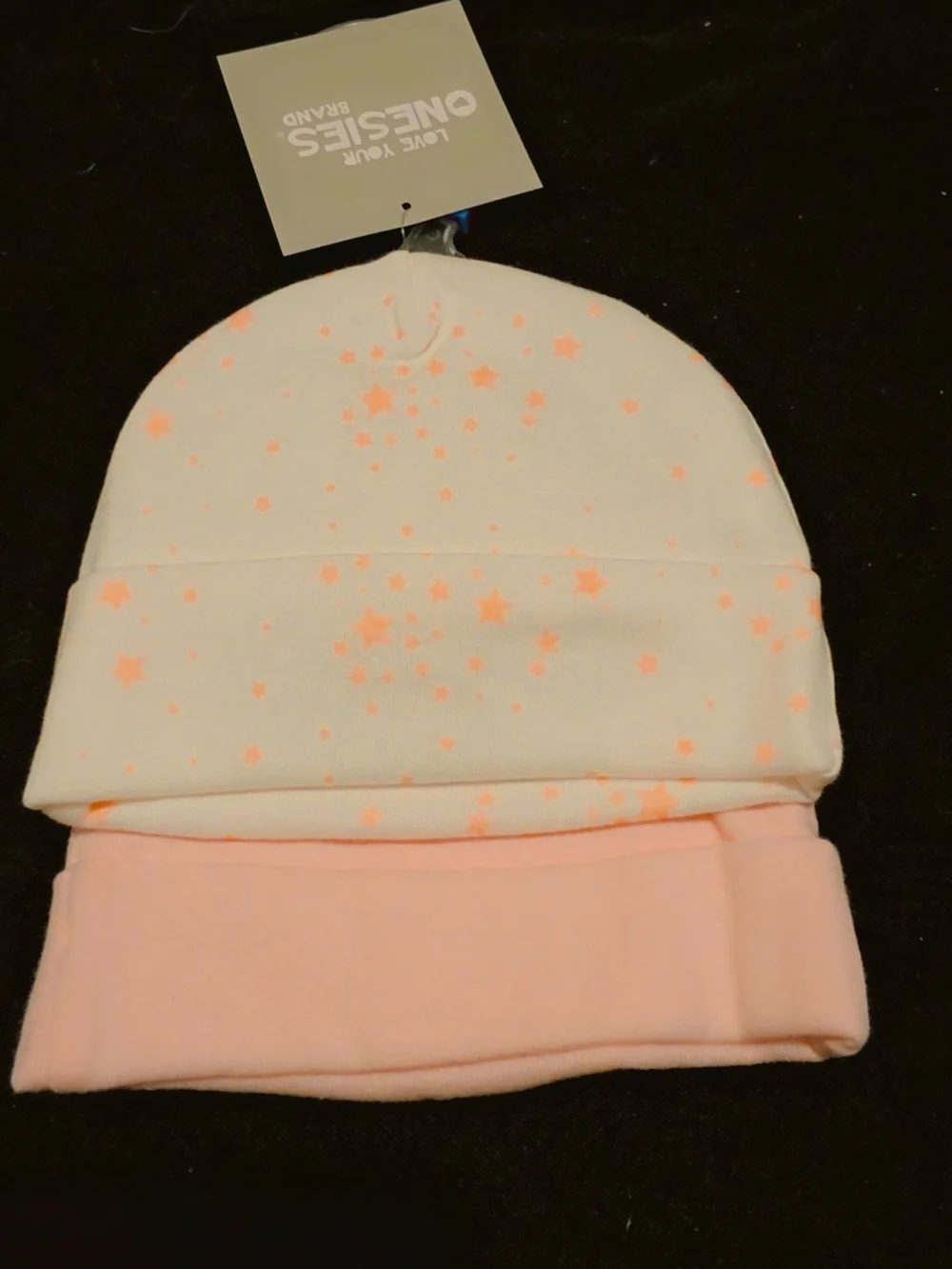 Baby Star Print Beanie Set - Pink & White -